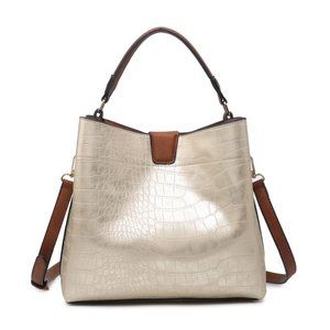 Crocodile Hobo Bag-Champagne Shoulder Bag with Zip Pockets-Jen & Co